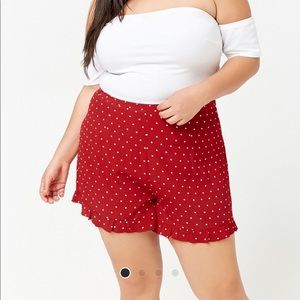 Plus size ruffled polka dot shorts